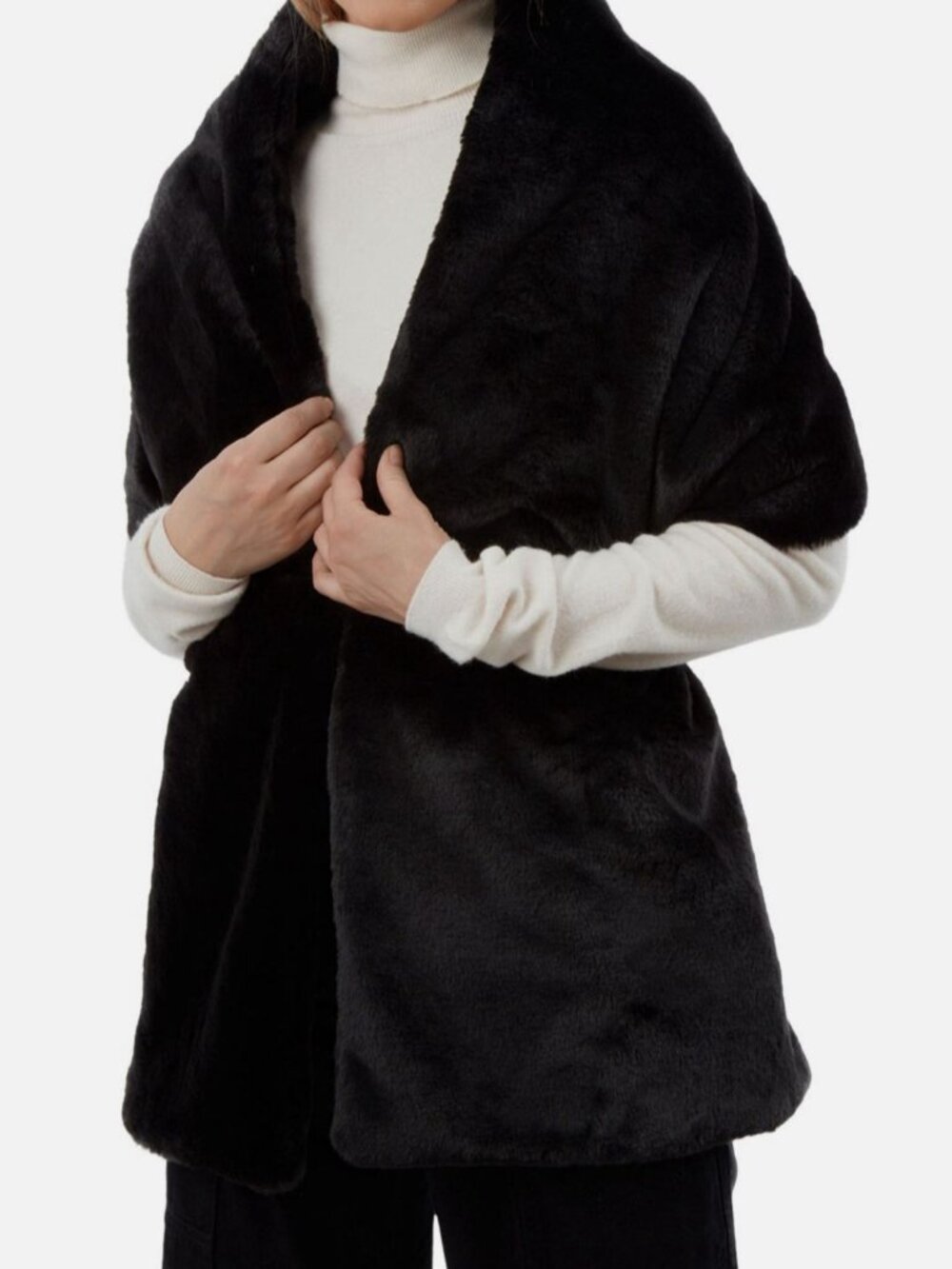 Apparis Women Black Aretha Faux-Fur Pluche Scarf Wrap Shawl